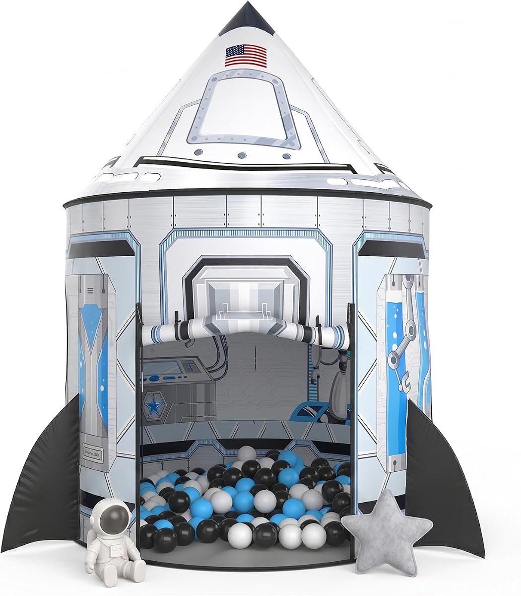 PigPigPen Rocket Ship Tent for Kids: Instant Indoor Outdoor Space Playhouse for Toddlers - Astronaut Adventure Kids Camping Tent - for Boys Girls Space Decor & Outdoor Play