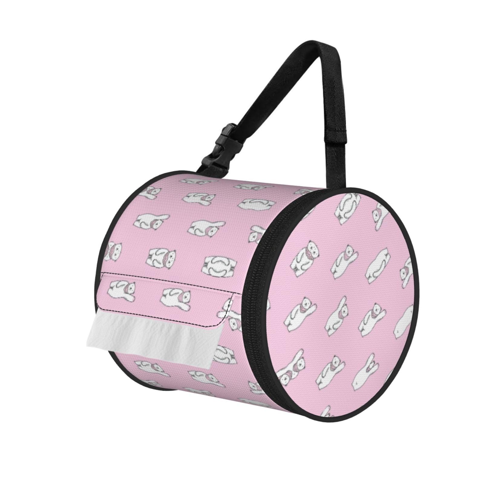 Polar Bear Pink Printed Toilet Paper Holder Bag, Adjustable Strap Roll Paper Organizer for Car Kitchen Outdoor