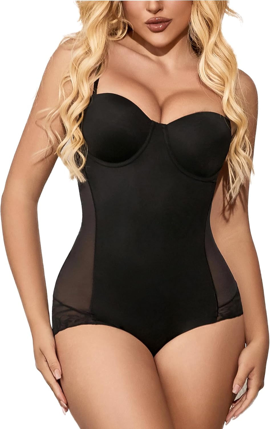 QOU Shapewear Bodysuit for Women, Tummy Control Body Shaper Seamless Sculpting Snatched Waist Body Suit Body Shaper