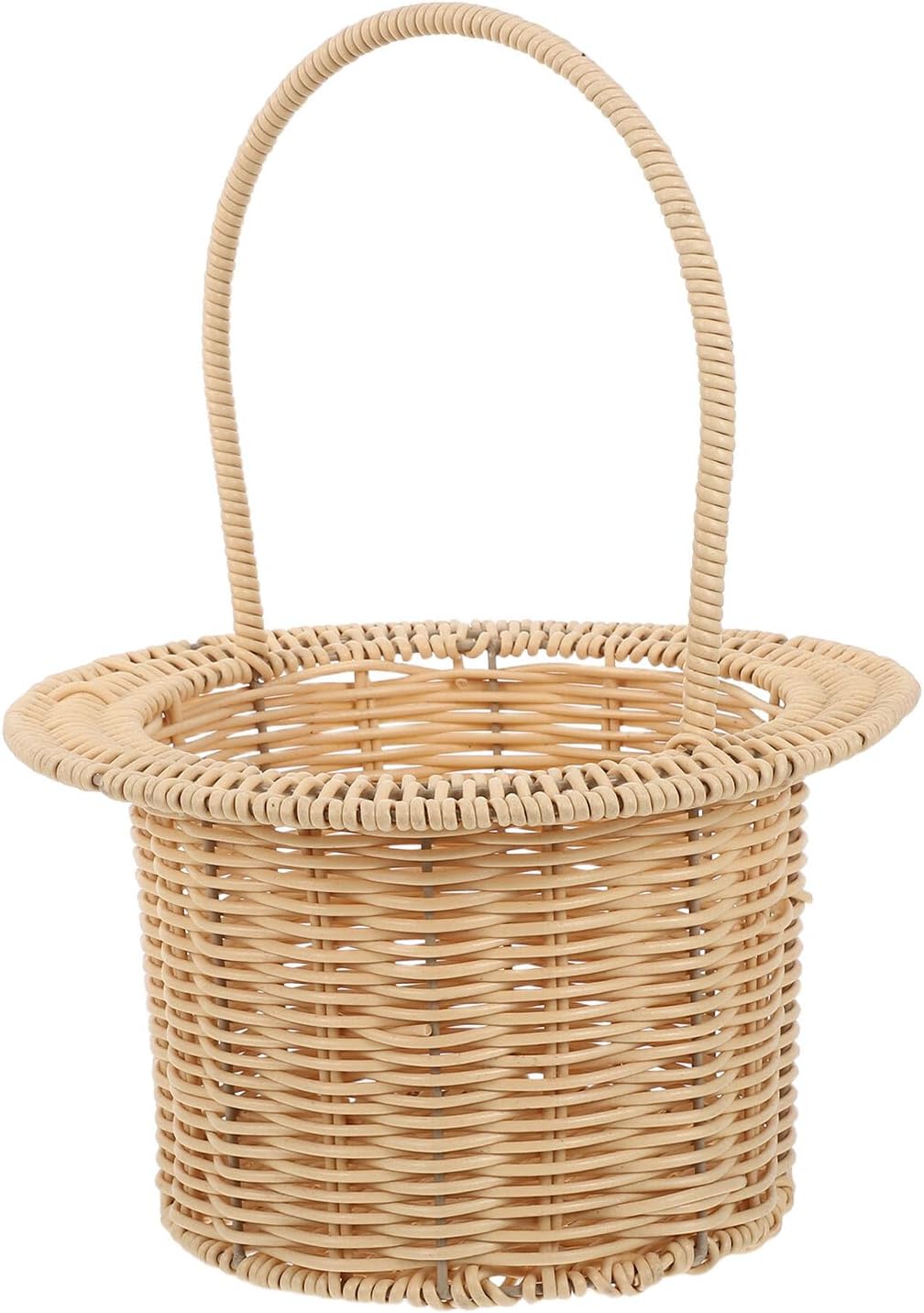 Imitation Wicker Flower Girl Basket Large Rustic Wedding Basket with Handle Hand-woven Plastic Rattan for Garden Ceremony Party Decor