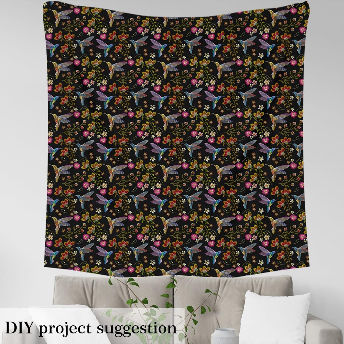 Hummingbird - Tela de tapicería de pájaros tropicales para exteriores, diseño de flores, impermeable, 460 x 150 cm