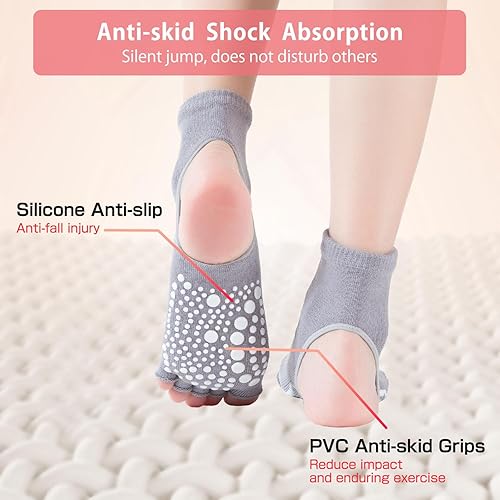 Miniatura 2 de COANSEN Calcetines sin dedos, 3 pares de calcetines de agarre de pilates para mujeres, pilates, calcetines de yoga con agarres para mujer,