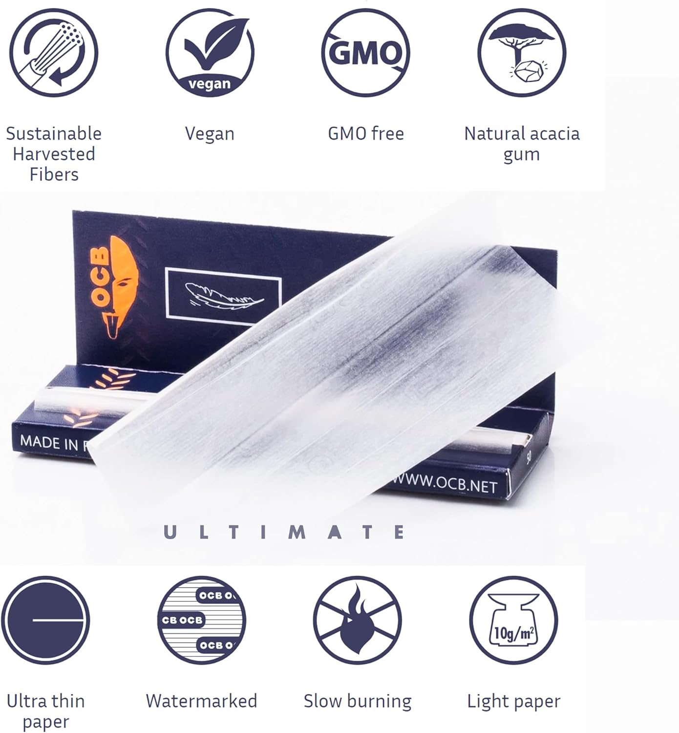 OCB 'Blue' 1.25" Ultimate Rolling Papers - Display Box of 25 Booklets with 50 Leaves per Booklet