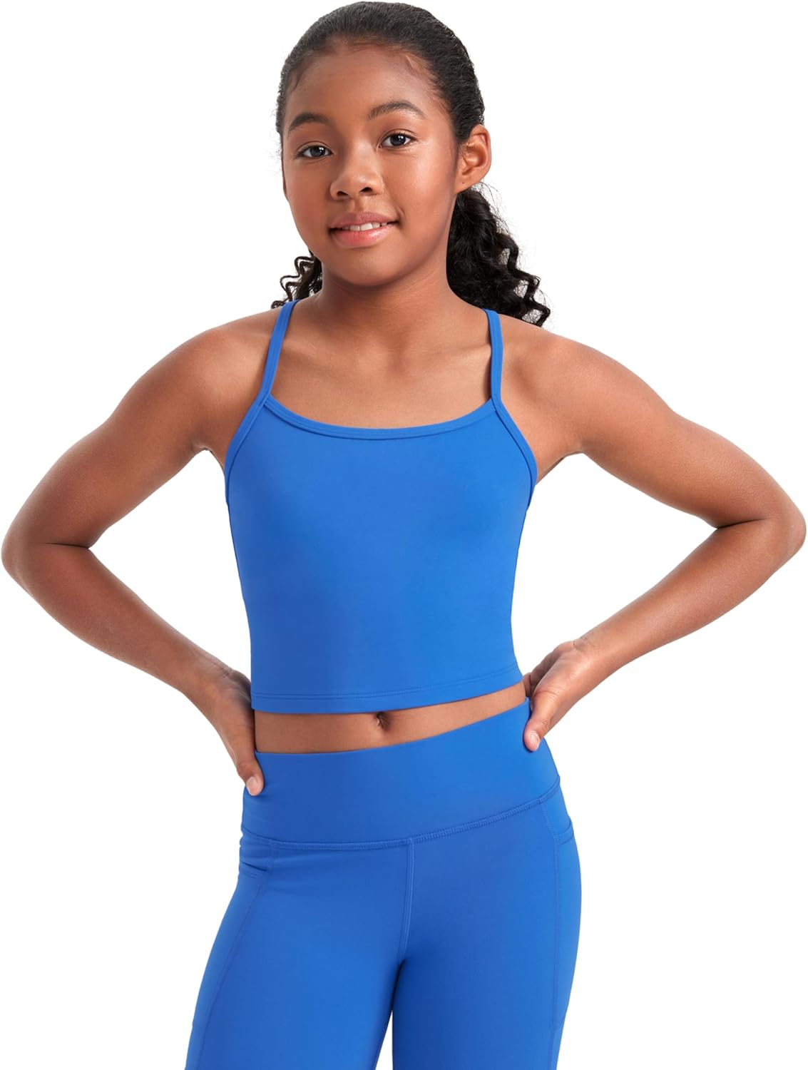 CRZ YOGA Girls Butterluxe Double Lined Camisole Crop Tank Tops - Dance Yoga Athletic Casual Spaghetti Y Back Kids Teen