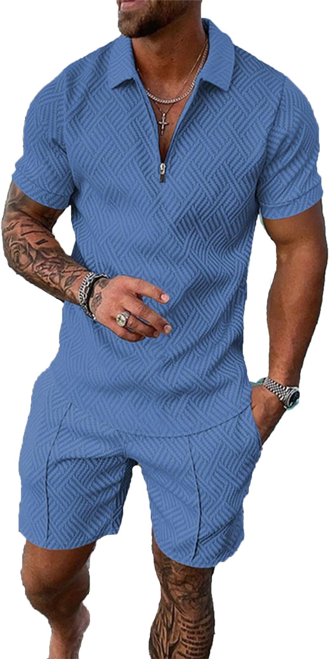 BIRW Men‘s Track Suits 2 Piece Summer Short Sets Outfits Fashion Polo Shirt Casual Short Sleeve and Shorts set