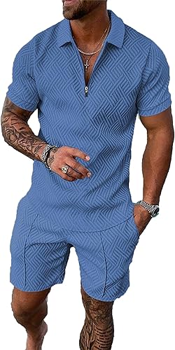 BIRW Conjunto deportivo de 2 piezas para hombre, conjunto de pantalones cortos de verano de moda, camiseta polo casual de manga corta y pantalones