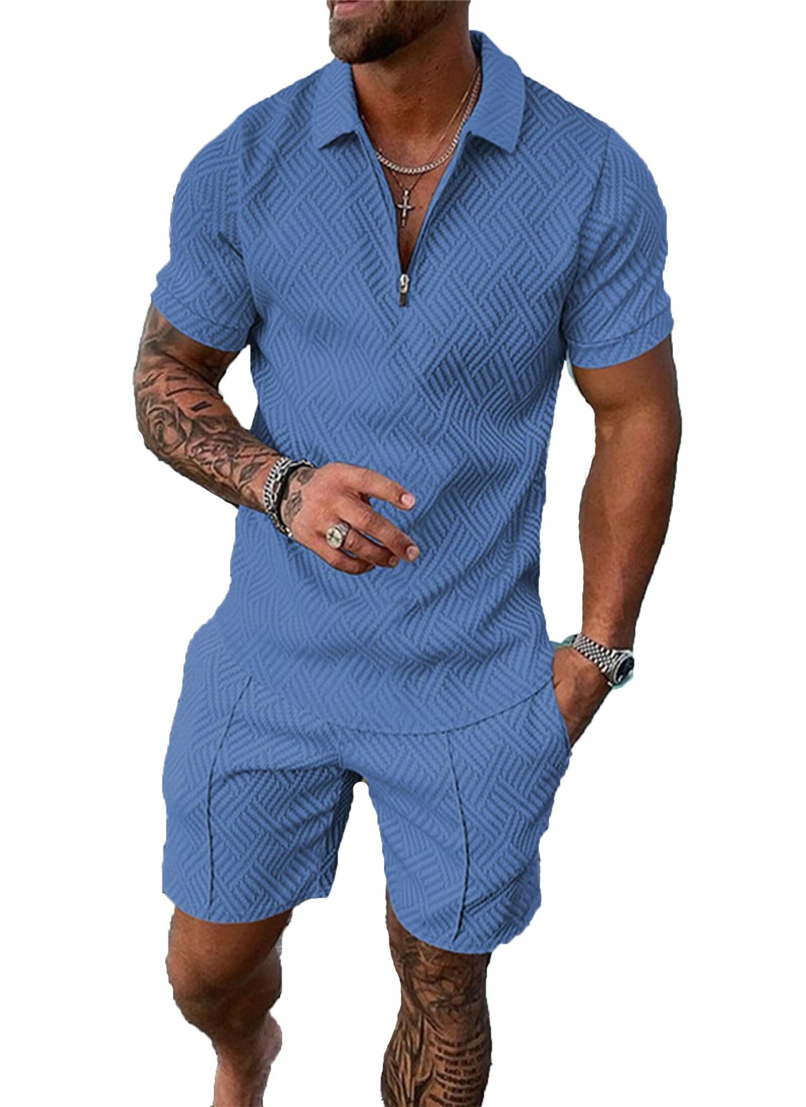BIRW Men‘s Track Suits 2 Piece Summer Short Sets Outfits Fashion Polo Shirt Casual Short Sleeve and Shorts set