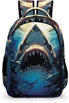 GNEW Shark Backpack for Boys, Big Shark Mouth Ocean Sea Fierce Animal Kids School Backpack, Water Resistant Daypack Travel Laptop Backpack, 16.5 Inch