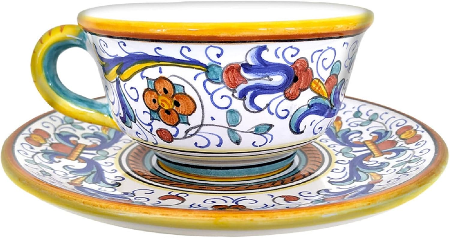 GUTE Deruta Italy Ricco Deruta Tea Cup | Handcrafted & Handpainted Italian Ceramics | Authentic Italian Pottery Handmade in Deruta, Italy | 6 oz/170 mL