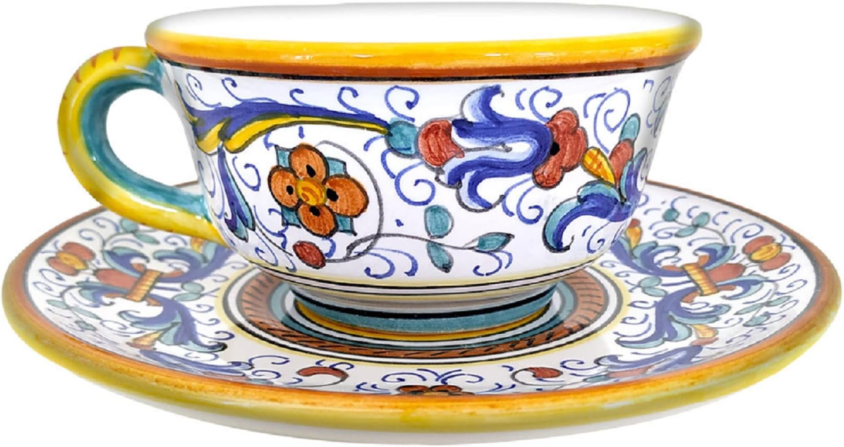 Deruta Italy Ricco Tea Cup | 1 Piece 6 Oz/170 ml 6.5x3x6.5 Inch | Handcrafted & Handpainted Italian Ceramics | Authentic Pottery Handmade Mug Drinkware Kitchen Serving Renaissance Art Home Decor Gift