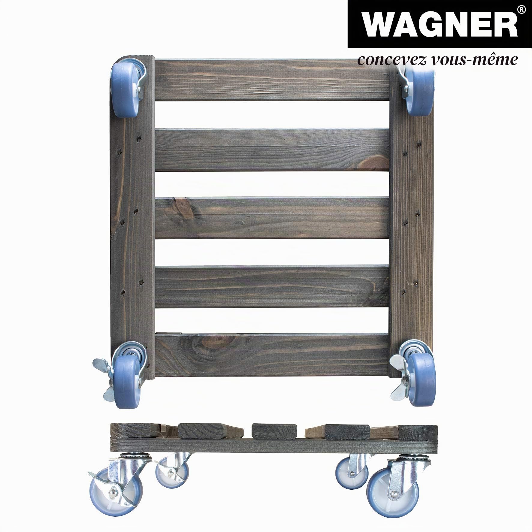WAGNER Support à roulettes pour Pot de Fleur Vintage 40 x 40 x 12 cm I intérieur + extérieur I en Bois Massif antidérapant certifié FSC®, Vintage I Capacité de Charge 150 kg I Made in EU - 20709001