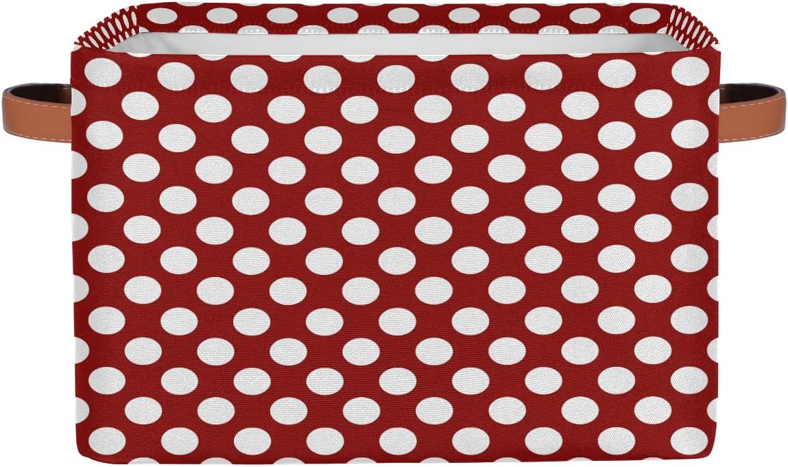 OSAM SPACE Storage Basket Bin Polka Dots Pattern Rectangular Storage Basket Cube With Handles, Red White Laundry Storage Organizer Basket for Toy Nursery Closet Shelves Bedroom Home