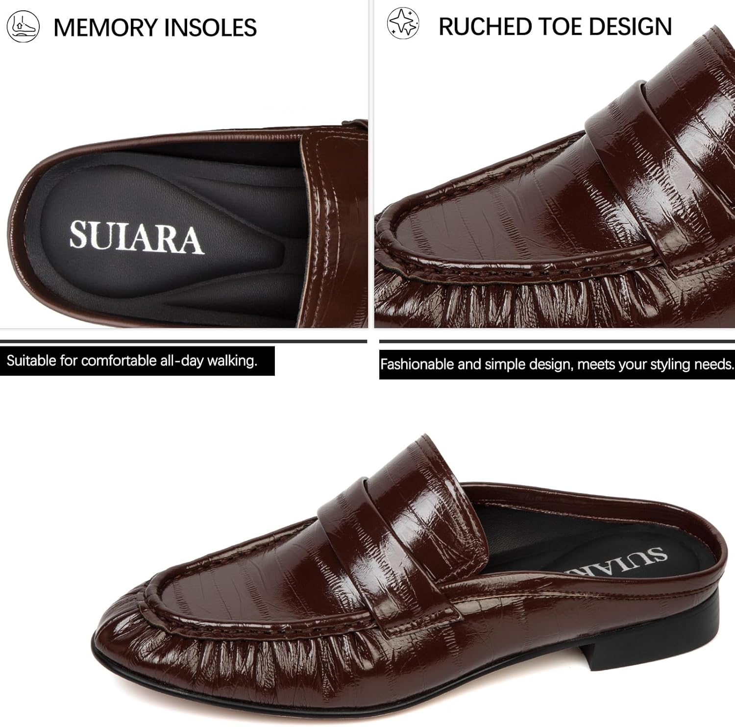 Penny Loafers for Women Chunky Heel Flat Mules Round Toe Slip on Comfortable Loafer... - Image 4