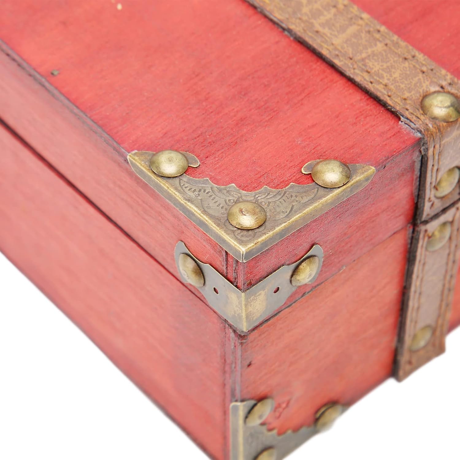 Treasure Chest Rectangle Wood Treasure Box Toy Storage Case with Latch, Vintage Handmade Home Decorations Craft Box for Jewelry(27.5 x 21.5 x 9.5cm)