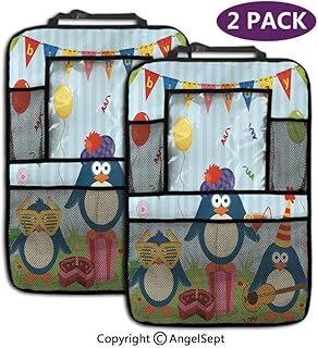 Not applicable Organizer per sedile posteriore per Auto Impermeabile, Cartoon Penguin Party Flags Box Torte Verde felce Chiaro, Borsa portaoggetti per sedile posteriore Muti-Pocket (confezione da 2)