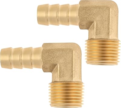 2PCS 3/8inch Barb x 3/8inch NPT Male Brass Hose Barbed Fitting 90 Degree Elbow for Fuel, Air