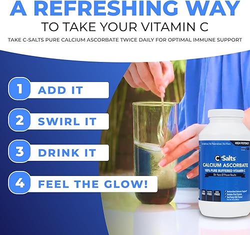 Miniatura 3 de C-Salts Polvo de vitamina C de ascorbato de calcio puro, bebida en polvo tamponada no ácida sin azúcar para apoyo inmunológico, protección