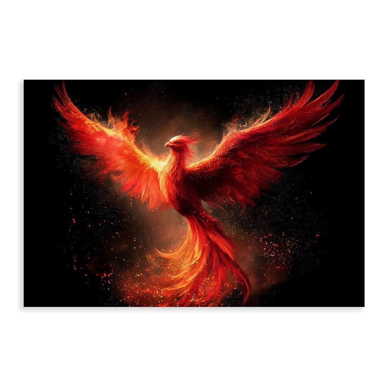 Qnvjqkdsi Unframe Fiery Phoenix, Mythical Bird Art Canvas Poster Bedroom Decor Landscape Office Room Decor Gift 8" L X 12" W