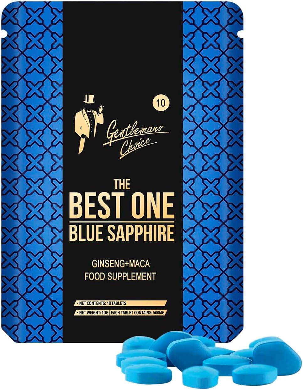 Gentleman’s Choice™ Blue Sapphire | 10 Tablets | Ginseng and Maca Food Supplement | Easy to Swallow Tablets | Healthy Lifestyle Support | Manufactured in the UK