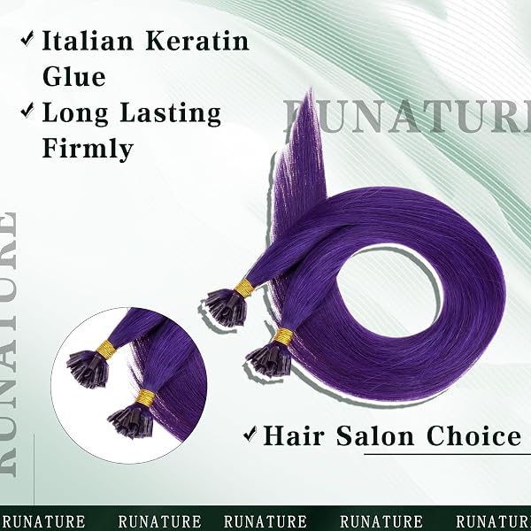RUNATURE Extensions Echthaar Bondings Lila 55cm Bondings Extensions Echthaar Unsichtbar Lang Haarverlängerung Echthaar Extensions Bondings Lila 25g #Purple - 5