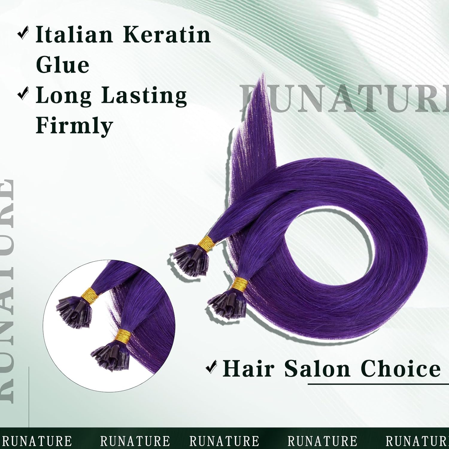 RUNATURE U Tip Human Hair Extensions Purple Hot Fusion Hair Extensions Straight U Tip Keratin Hair Extension Human Hair Purple Pre Bonded for Party 14Inch 20g 25s