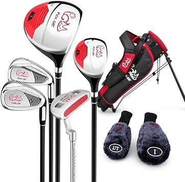 PGM Junior Golf Club Complete Set for Children Kids, 5 Golf Clubs with Stand Bag and 2 Headcovers for Boys & Girls, Right Hand