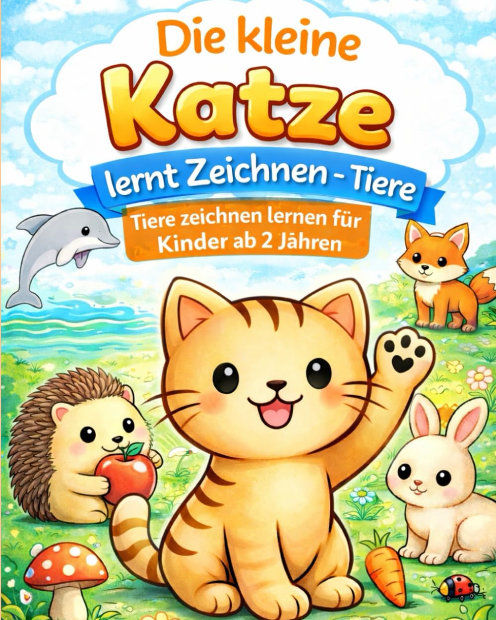 Die kleine Katze lernt Zeichnen – Tiere: Tiere zeichnen lernen für Kinder ab 2 Jahren | Einfache Schritt-für-Schritt-Anleitungen mit großen Nachzeichenvorlagen