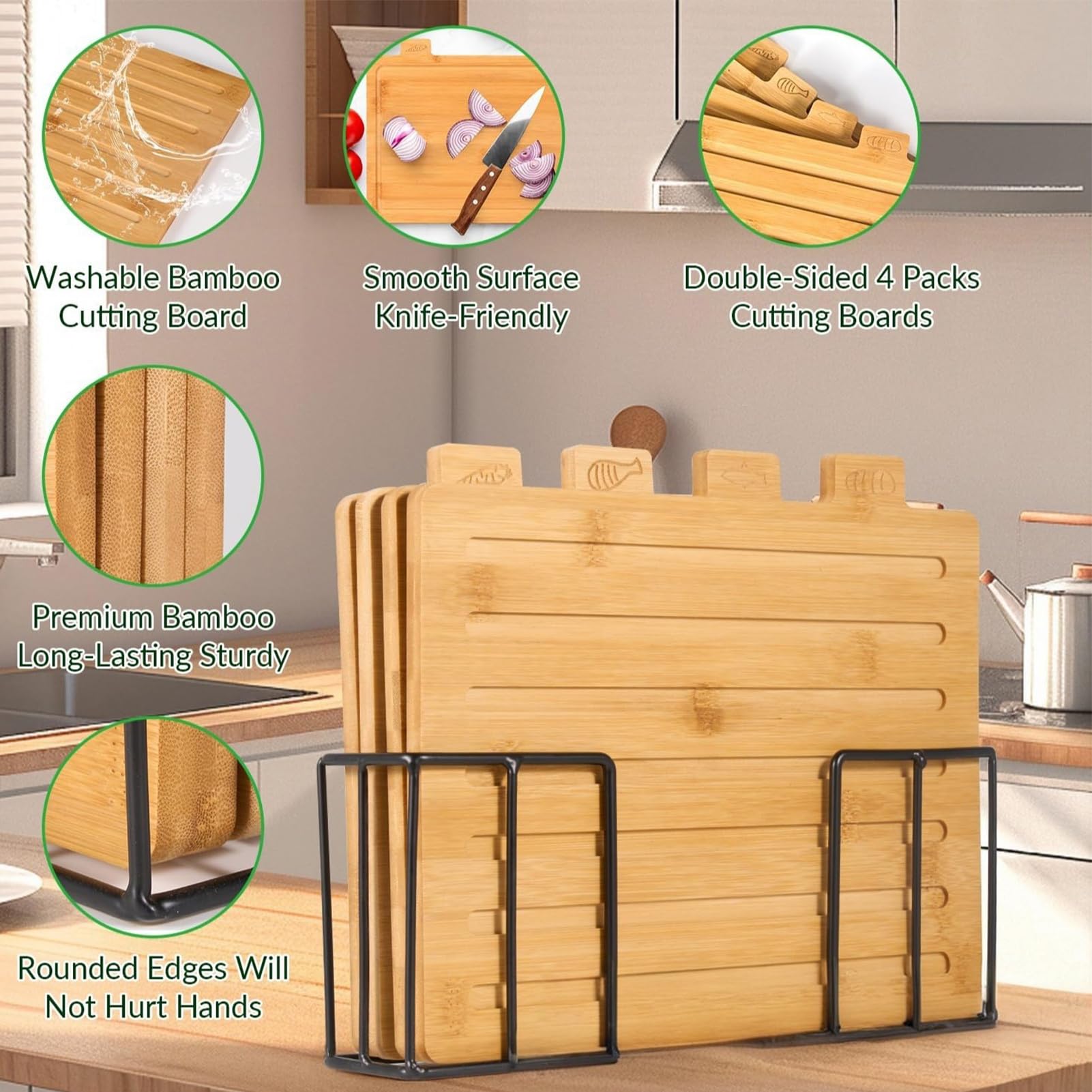 Tagliere per Alimenti per Preparazione Cibo in Legno con Supporto | Set di Taglieri in Legno per Taglio Cibo Adatto A Famiglia Uomini Cucina Casa Dispensa Appartamento Ristorante Caffè
