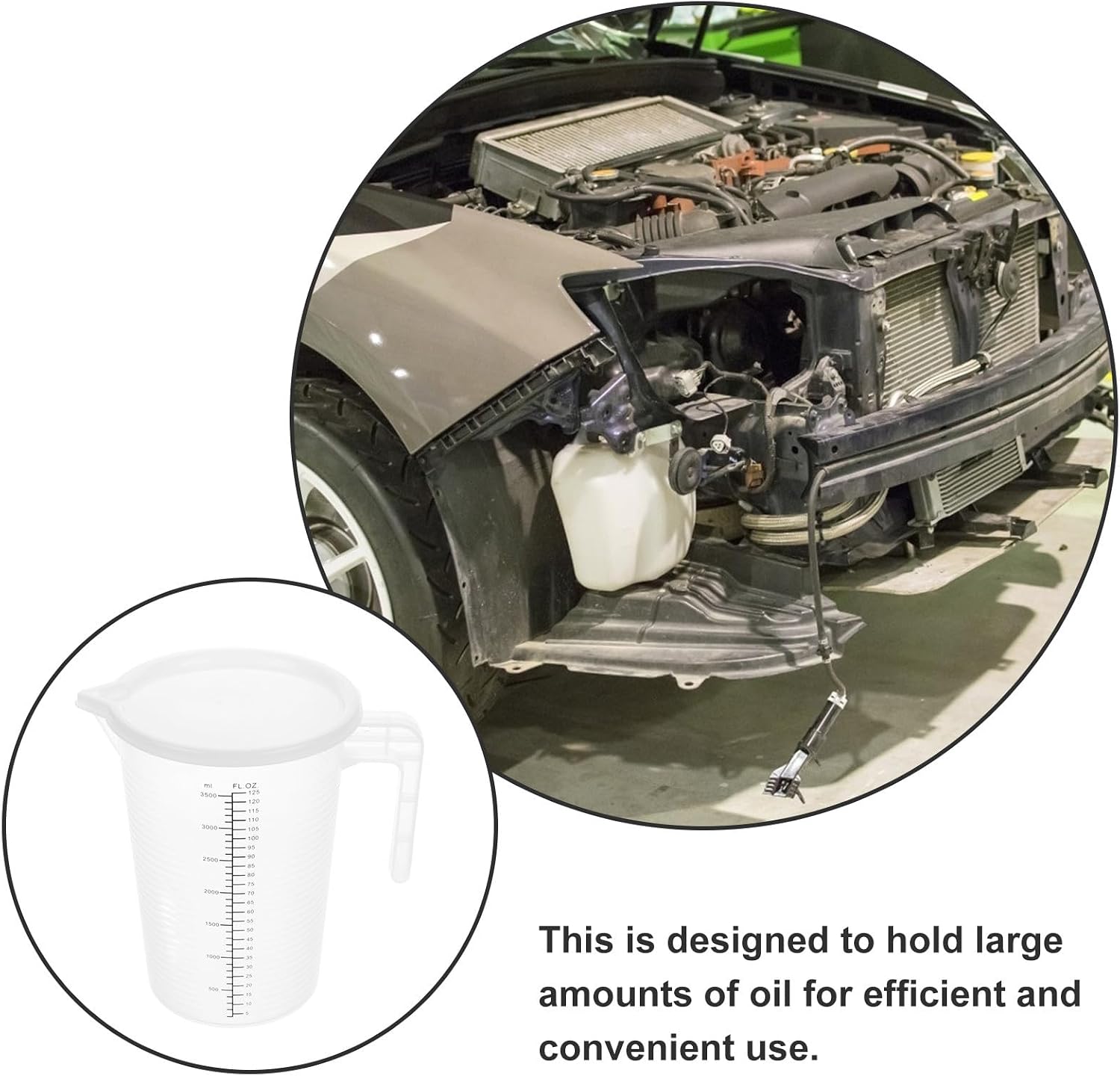 Large Plastic Measuring Cup with Handle and Lid 3500ml, Motor Oil and Liquid Measuring Pitcher for Automotive Fluids and Kitchen Use