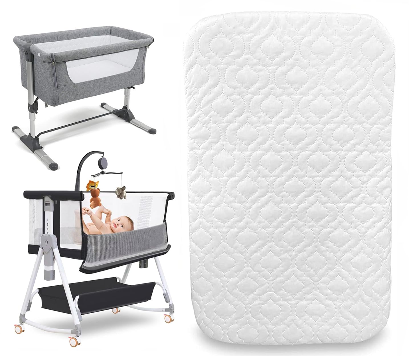 Royale Linens Next 2 Me Bedside Crib Mattress Compatible to Fit Baby & Toddler Crib Super Soft & Extra Thick 5cm Deep Foam Bassinet Mattress Breathable Quilted Cover (90 x 50 x 5cm)