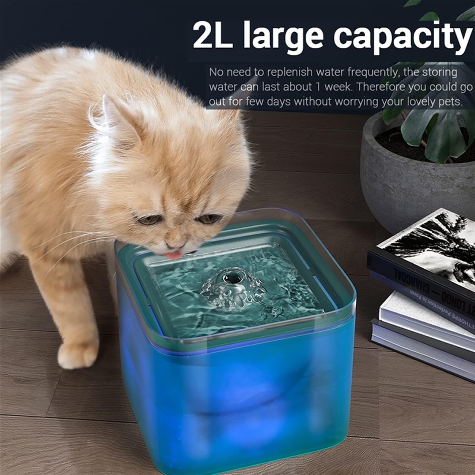 2L Automatic Cat Water Fountain with Quad Filtration, LED Light & Quiet Pump for Pets (Blue) - image 3