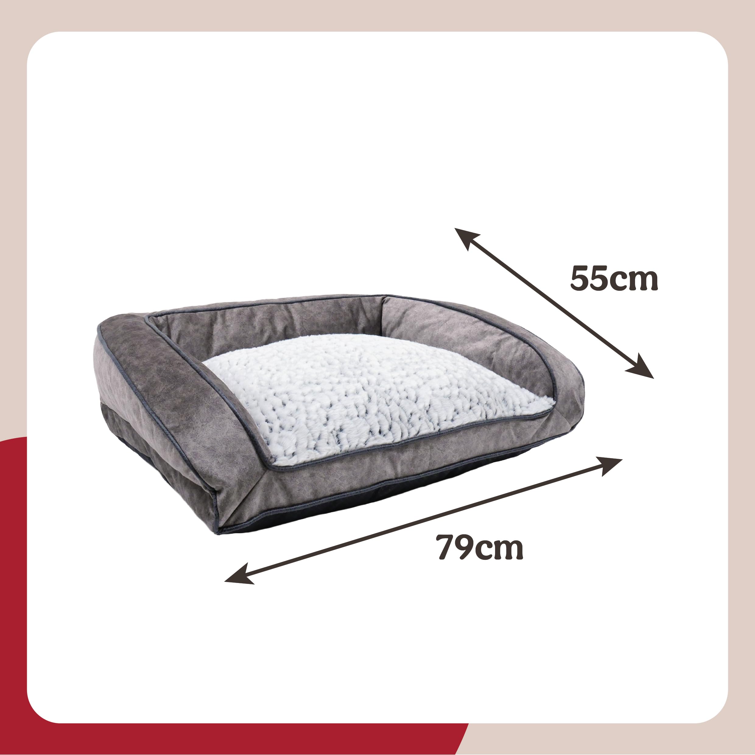 Rosewood - Cama para perros, lavable a máquina, cama para perros de gamuza sintética forrada de vellón súper suave, gris, mediana - 68 cm