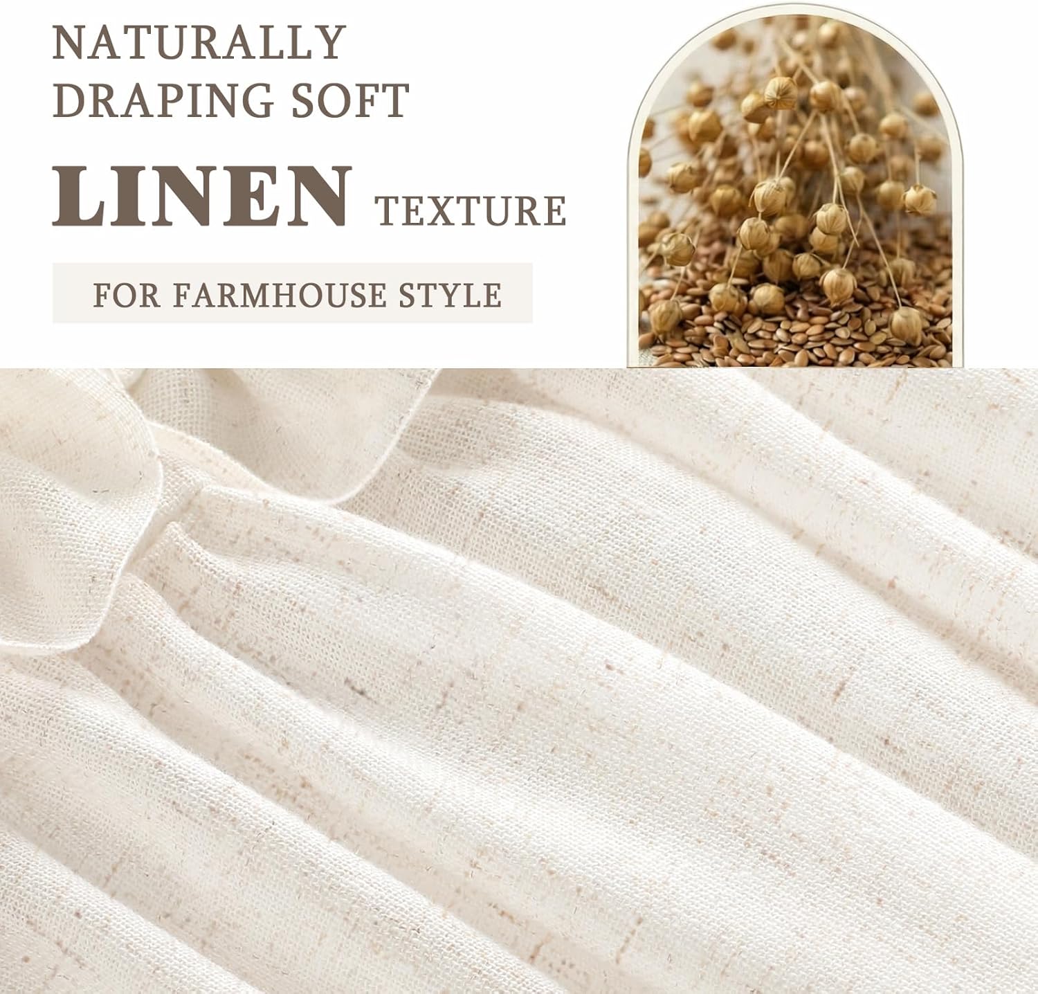 Ruffle Shower Curtain with Bow Vintage Farmhouse Linen Shower Curtain for Bathroom, Cream, 72" W x 78" H