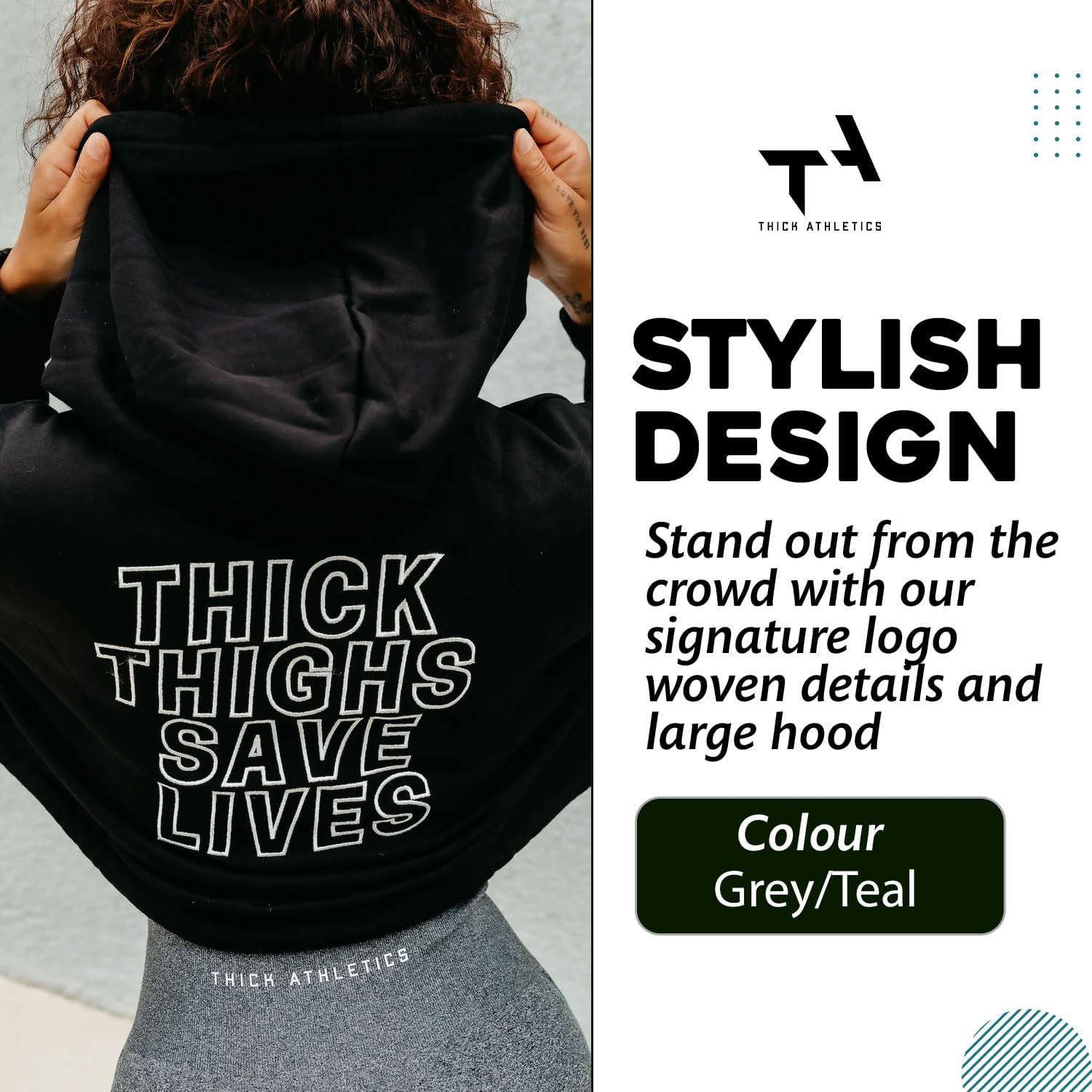 THICK THIGHS SAVE LIVES Embroidered Crop Hoodie, Women's Trendy Embroidered Hoodie Sweatshirt