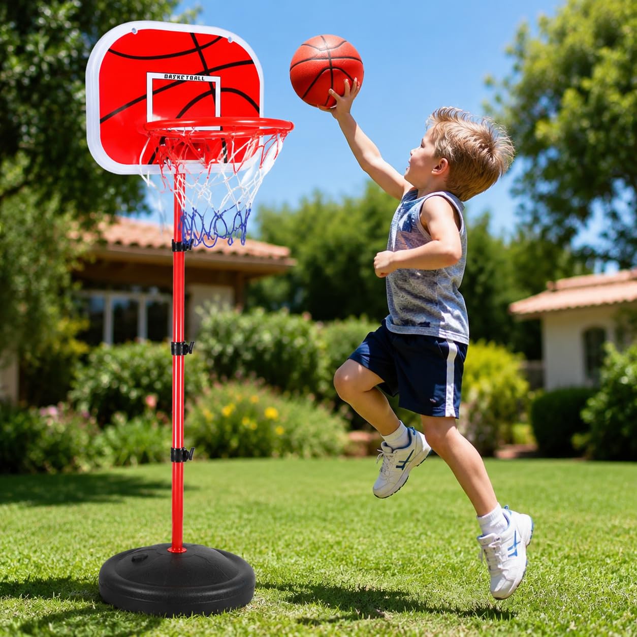 Canestro Basket per Bambini Altezza Regolabile, per Interni ed Esterni con Supporto