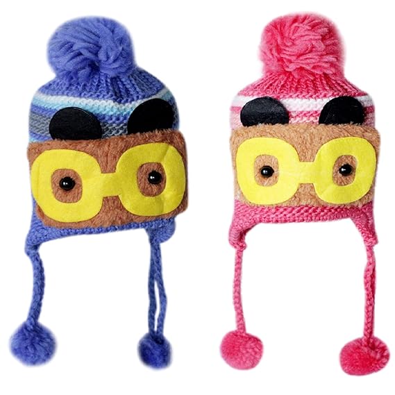 INAAYA Unisex Woolen Cap For Kids Ideal Birthday Return Gift Item In Winters Set Of 2 (Multicolor)