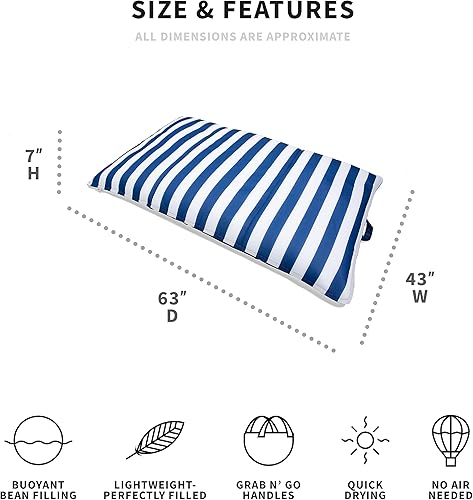 Miniatura 2 de Big Joe Lagoon Flotador estilo tumbona para piscina, no necesita inflado, diseño de rayas náuticas americanas, malla de doble cara, 5 pies, gigante