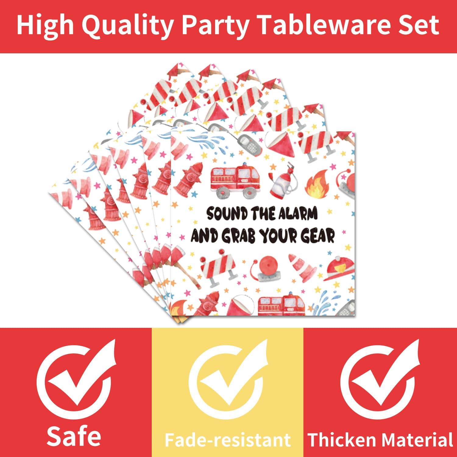 EUOYUFO Firetruck Birthday Party Decorations - 96PCS Fire Truck Plates and Napkins Party Supplies Firefighter Birthday Decorations Fireman Themed Disposable Tableware Set Serve 24 Guests