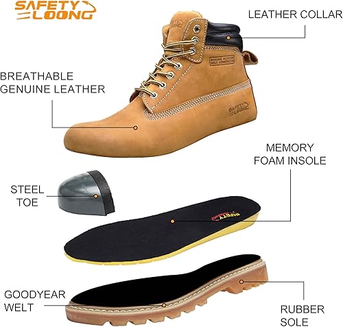 Miniatura 3 de SAFETY LOONG Steel Toe Work Boots for Men Waterproof Real Leather Slip Resistant
