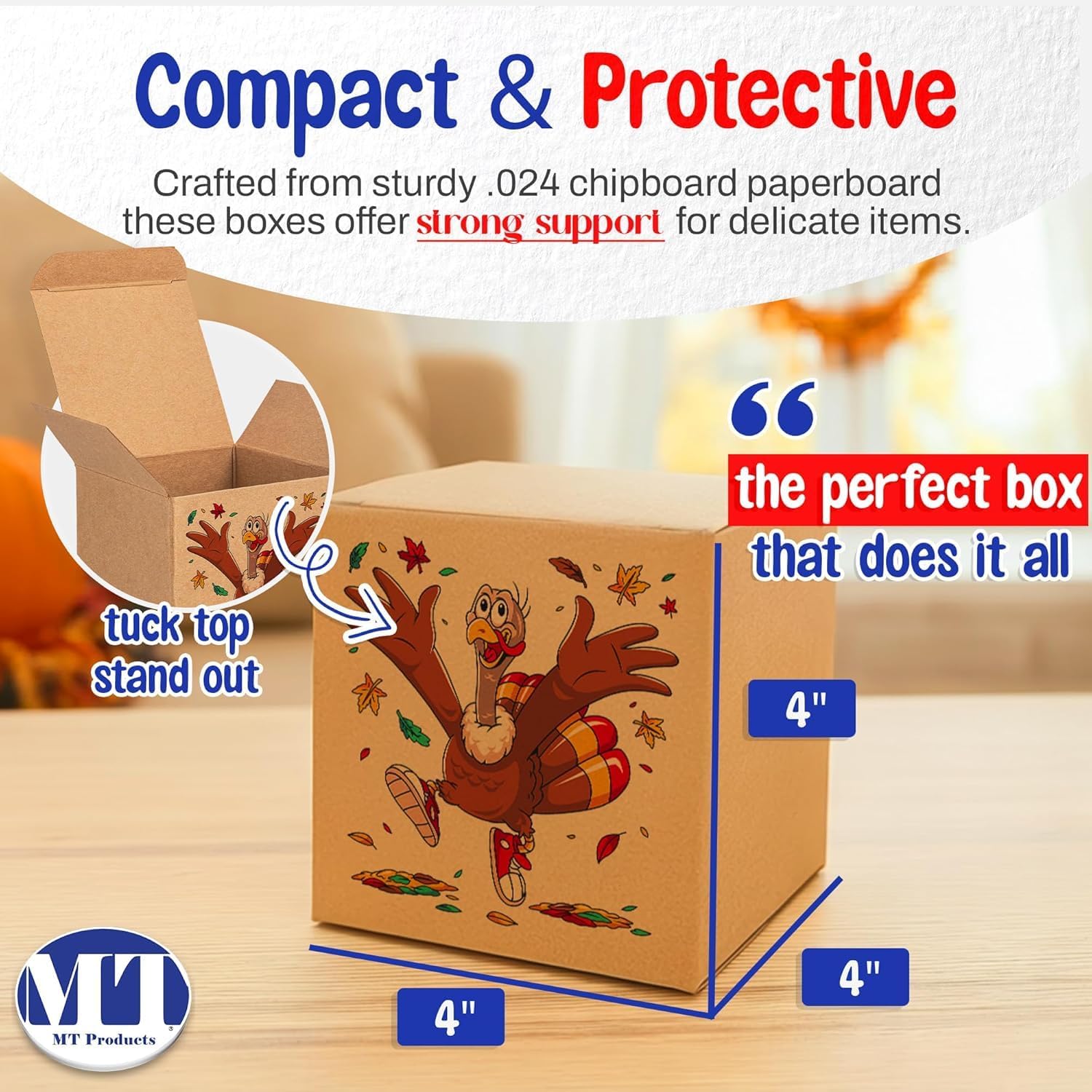 MT Products Tuck Top Kraft Custom Printed Gift Boxes 4" x 4" x 4" - Personalized Gift Box - Pack of 5-100