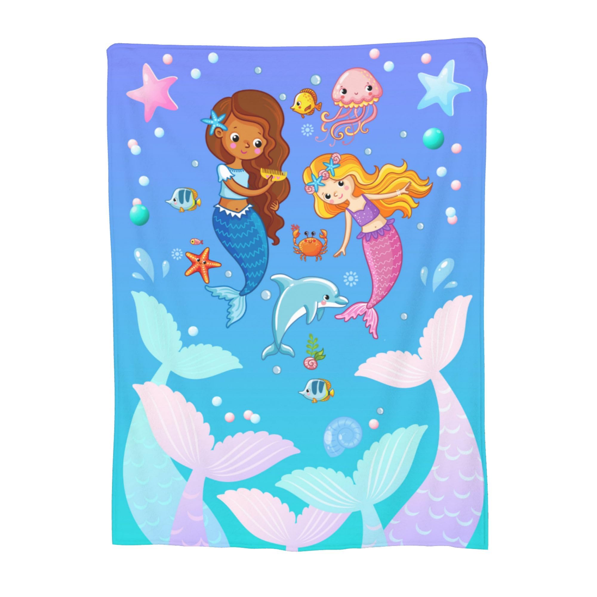 Meerjungfrauen-Decke, Geschenke für Kinder, Mädchen, niedlicher Cartoon-Seeschwanz, Überwurf, Decken, weich, warm, leicht, gemütlich, Fisch-Tierüberwürfe für Bett, Wohnzimmer, Sofa, Couch,