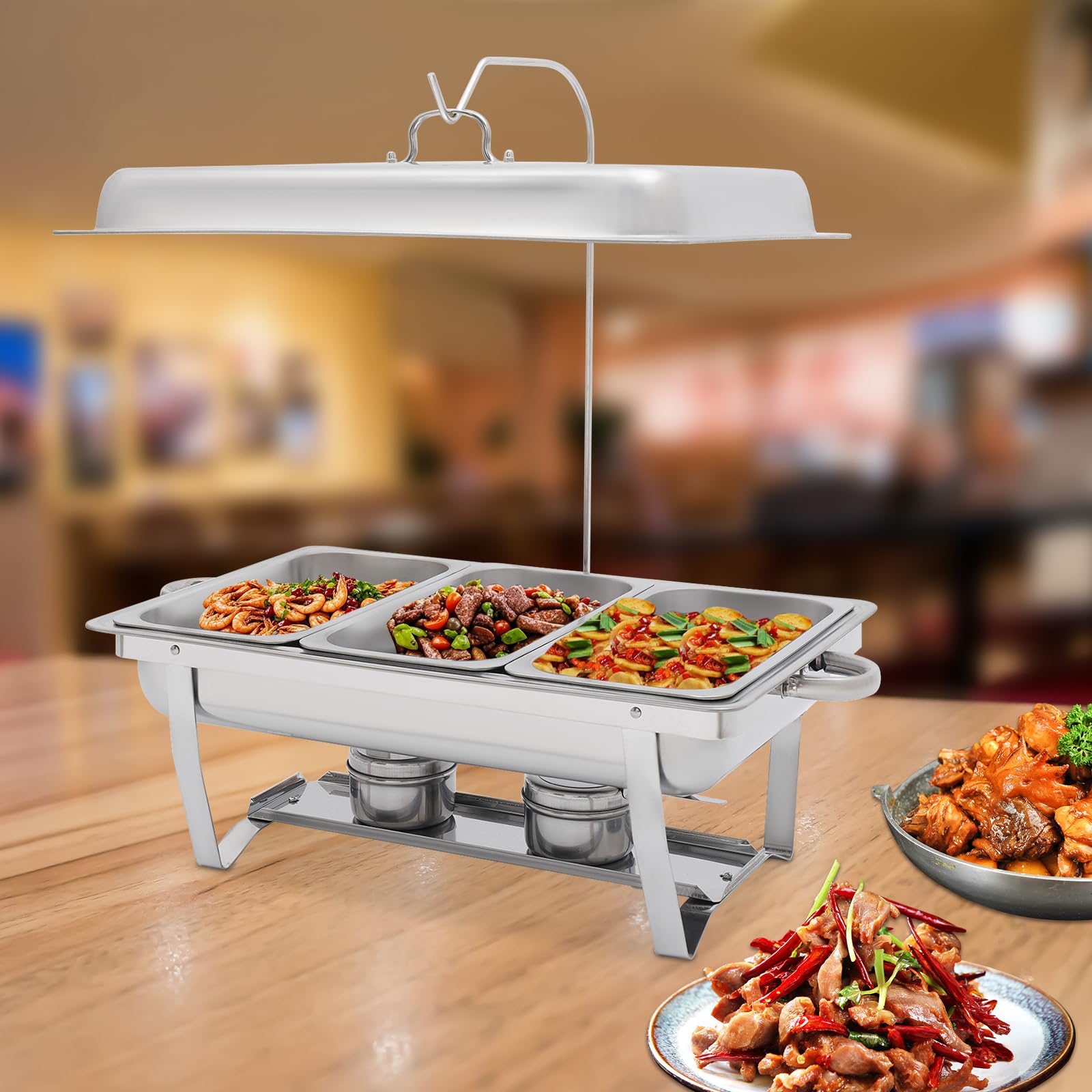 Catering-Wärmer Edelstahl 3x3L mit Brennpaste-Halter – Warmhaltebehälter Buffet für Party & Hochzeit mit Deckel & Griffen – Gastro Speisewärmer