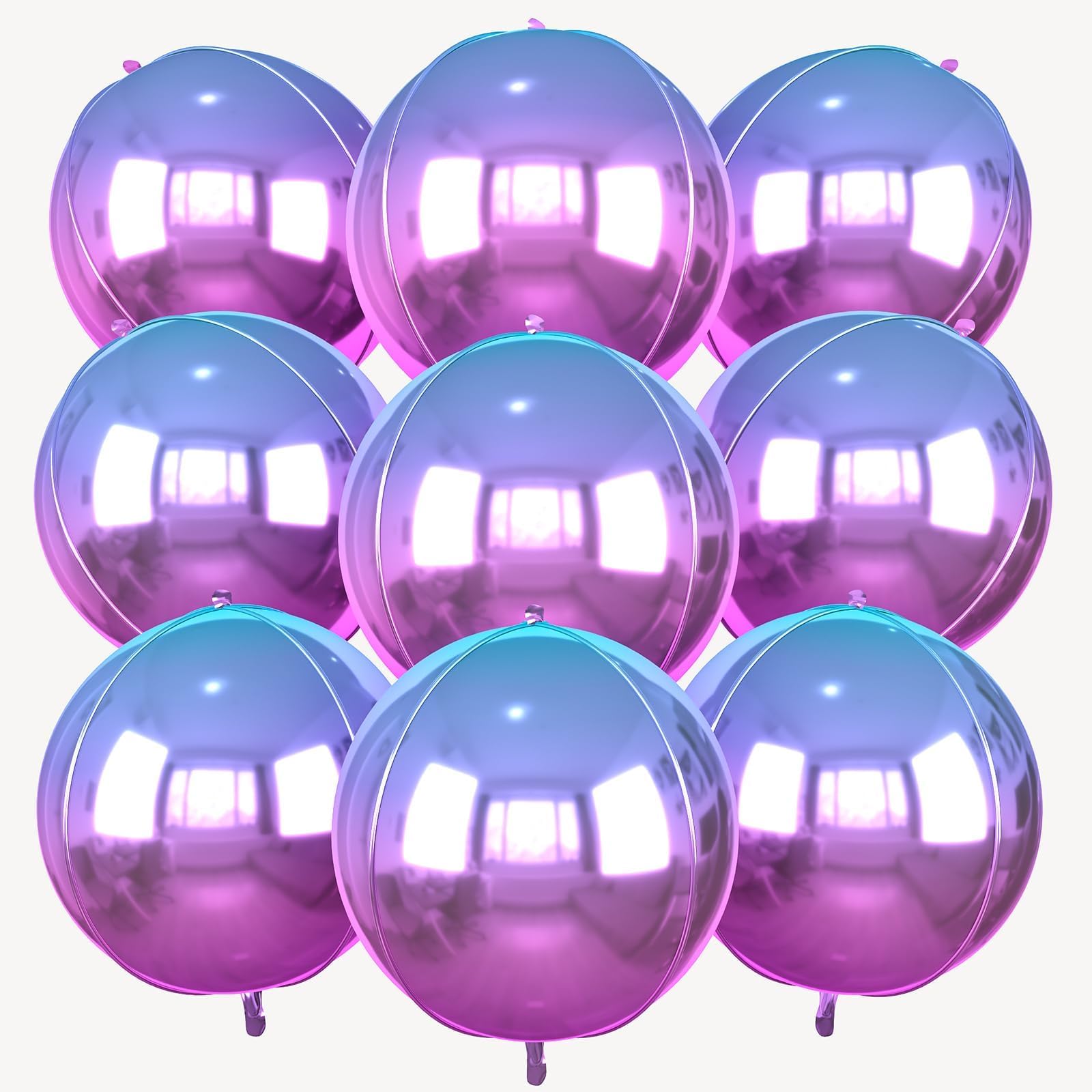 9 Pcs Gradient Purple Round Foil Balloons,22 Inch 4D Round Balloons