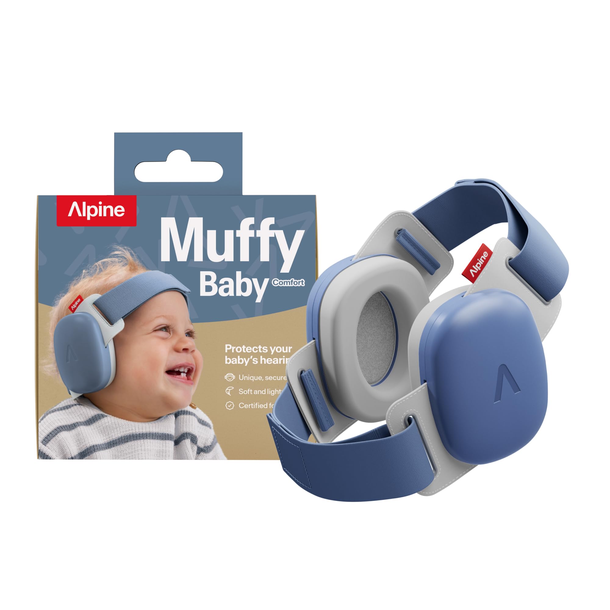 Alpine Muffy Baby Comfort - Gehörschutz für Babys & Kleinkinder - Getestet in Deutschland - Einzigartiges Kopfband für Sicheren & Bequemen Sitz - Verstellbar <5 Jahren - Kopfhörer Lärmschutz, Blau