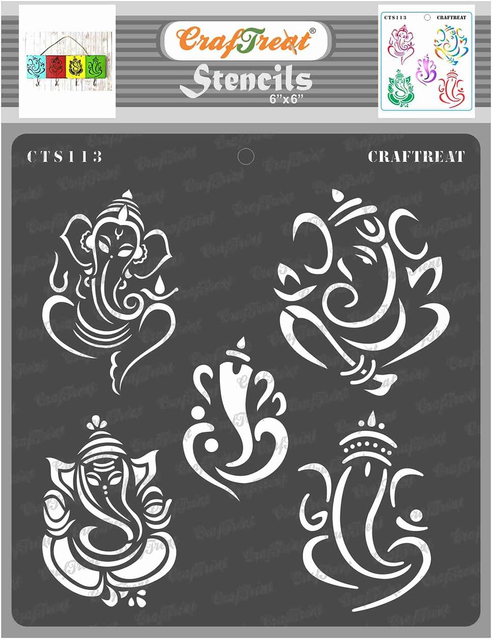 CrafTreat Indian Stencils for Painting on Wood Wall, Tile, Canvas, Paper, Fabric & Floor, Elephant Design Stencil, 6x6 Inches