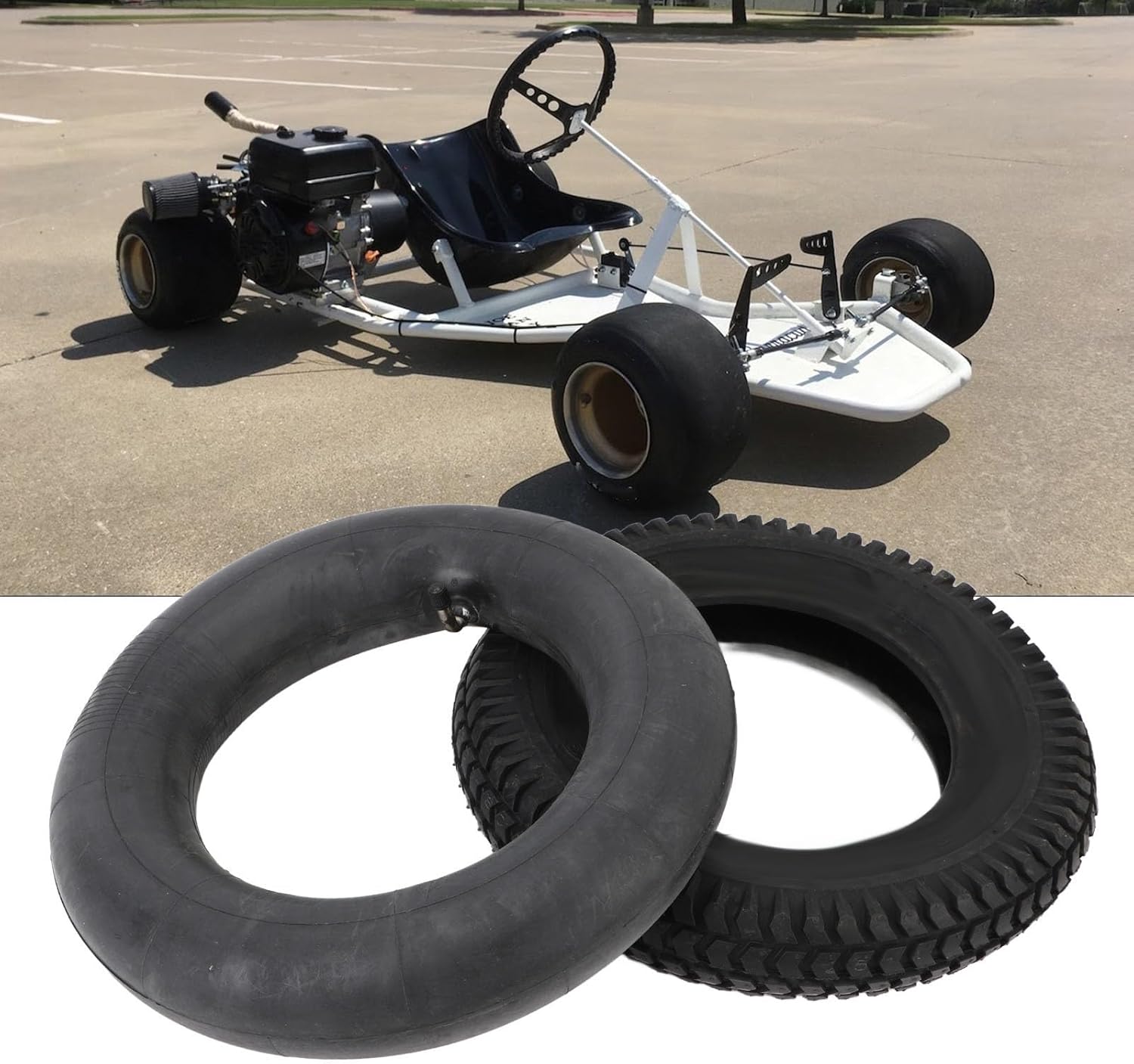 Eujgoov 3.00-8 Tire and Inner Tube Set 14 Inch Heavy Duty Rubber Kit for Wheelbarrows Garden Carts Dollies and Trailers