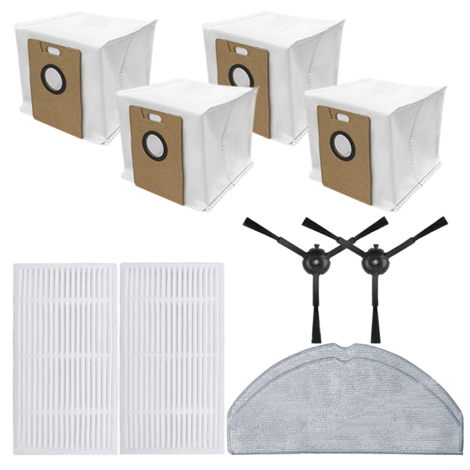8 Pack Filters/Mop Cloths/Side Brushes/Dust Bags Replacement Part Kit for Tapo RV30 Max/ RV30 Max Plus/ RV20 Max/ RV20 Max Plus Robot Vacuum Cleaners