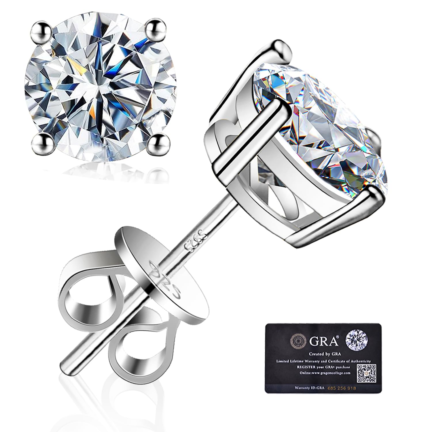 Moissanite Stud Earrings GRA 925 Sterling Silver Earrings for Men 18K White Gold Plating Earrings for Women,wedding earrings(0.3Ct-4Ct)