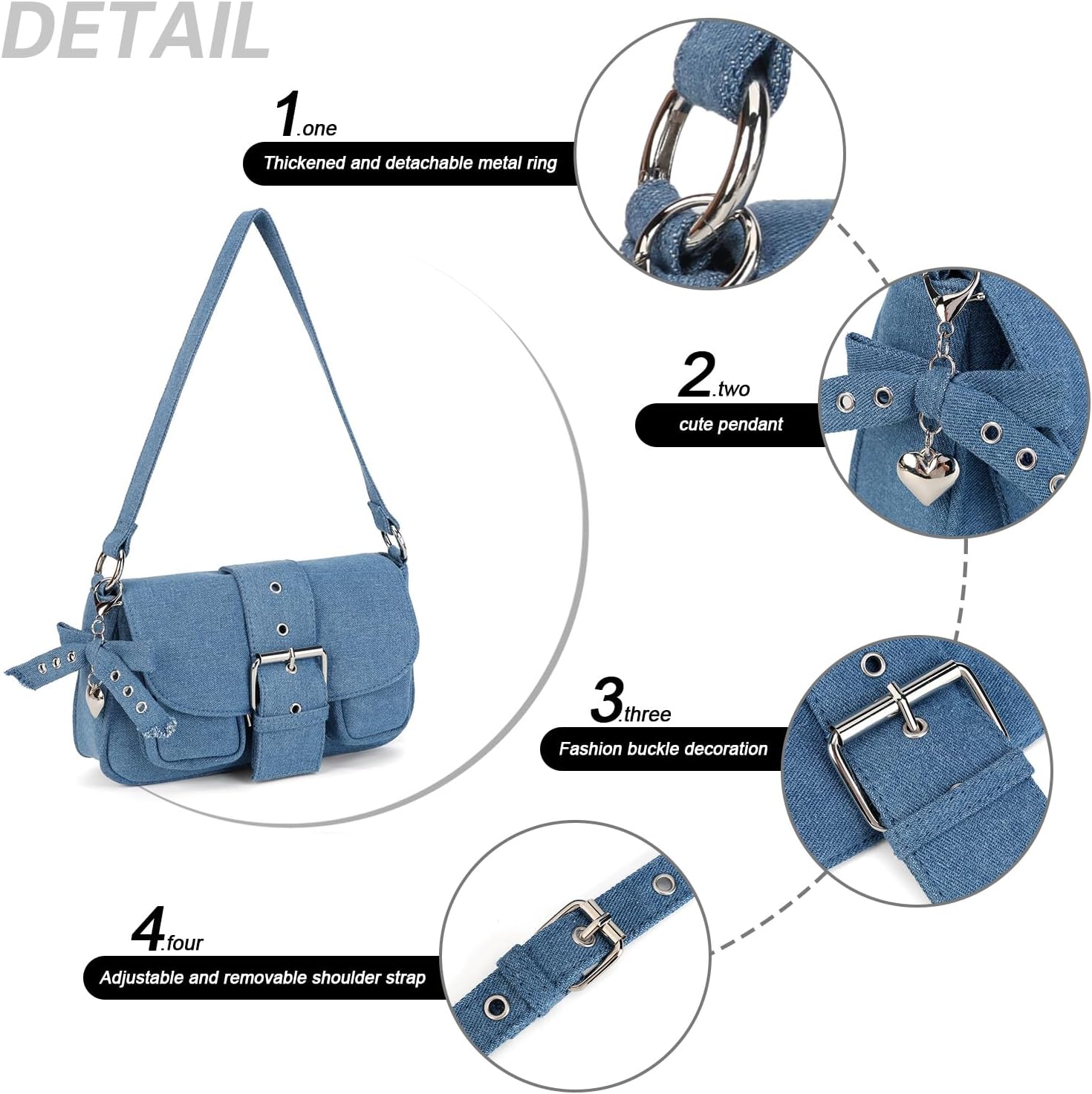 Denim Crossbody Bags for Women,Jean Shoulder Bag,Handbags for Women,Womens Crossbody Purse with Adjustable Strap Light blue - Image 6