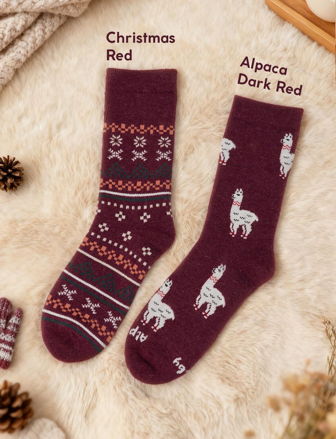 Alpaca Wool Heavyweight Crew Socks for Winter Hiking Boot Casual Socks Cold Weather Thermal Warm Thick Breathable - Image 2